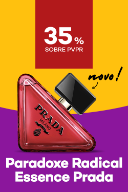 Novo perfumeParadoxe Radical Essence Parfum da marca Prada com destaque promocional de 35% sobre preço de Venda ao Público Recomendado